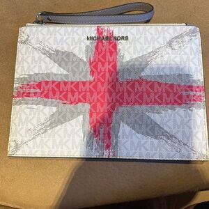 Michael Kors Gray, White and Hot Pink Graphic Large Wristlet